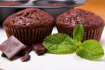 Chocolate muffins close-up