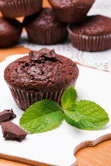 Homemade delicious chocolate muffin close-up