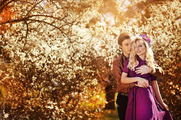 beautiful couple in the lush garden