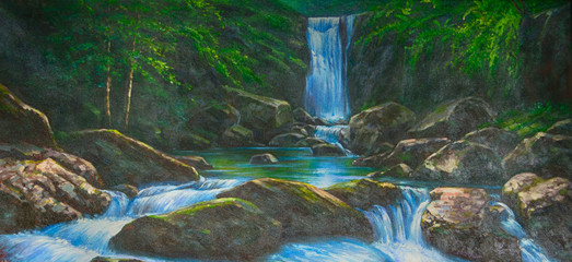 Bach Wasserfall Gemälde Ölgemälde Kunstdruck artprint © artefacti