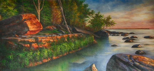 Fototapeten See Steine Landschaft Gemälde Ölgemälde Kunstdruck © artefacti