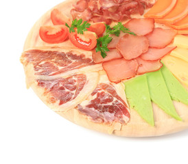 Close up of meat and cheese.