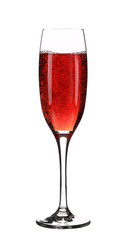 Close up of red champagne glass.