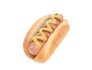 Close up of hotdog with mustard.