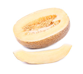 Ripe melon and slice close up.