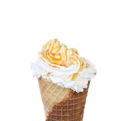 Soft serve ice cream. Topping caramel.