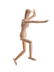Wooden figure dummy run, isolated on white