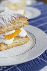 Delicious puff pastry with cream