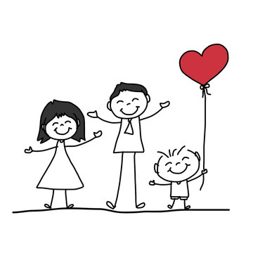 hand drawing cartoon happy family