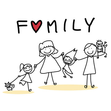 hand drawing cartoon happy family
