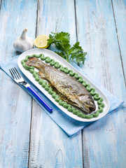trout with spinach cream decoration