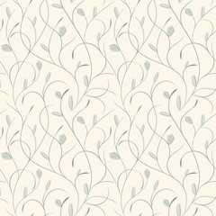 Clear floral blue on beige seamless pattern