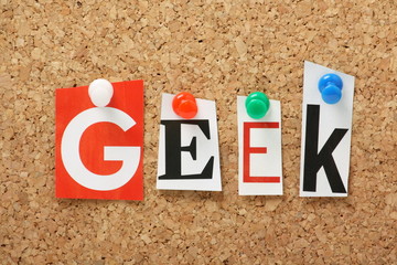 The word Geek on a cork notice board
