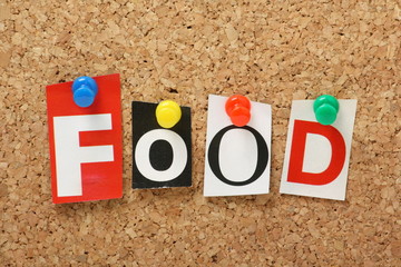The word Food on a cork notice board