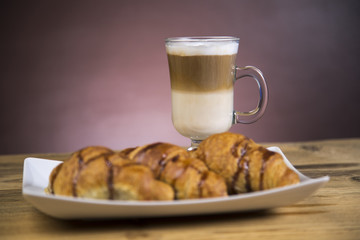 Iced mocha coffee with croissants