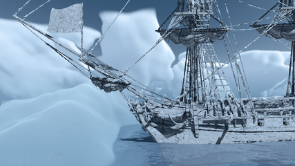 Segelschiff gestrandet in der Arktis