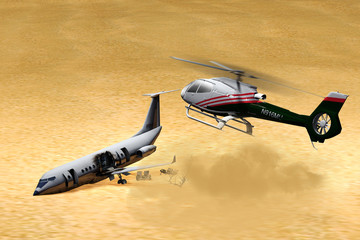 Hubschrauber kreist über Flugzeugwrack © pgottschalk