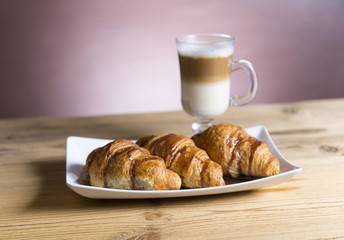 Iced mocha coffee with croissants