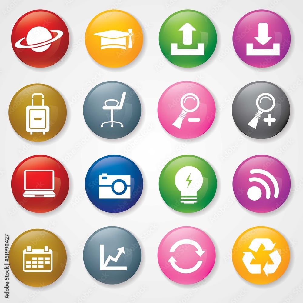 Poster web and mobile icons on 3d buttons. eps-10.