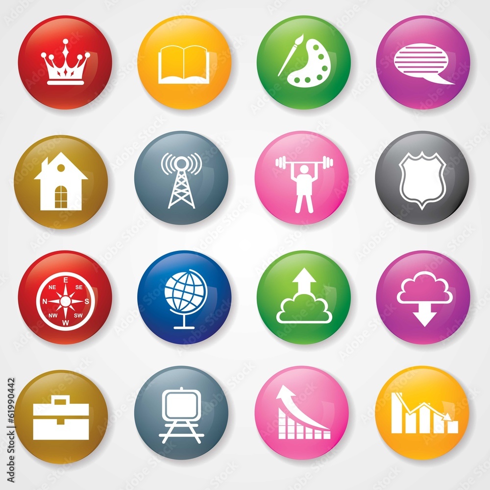 Poster web and mobile icons on 3d buttons. eps-10.