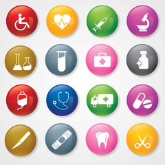 Medical Icons On 3D Buttons. Eps-10.