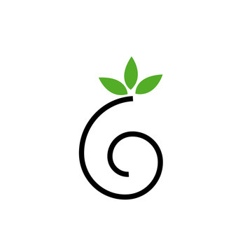 Abstract drawing of a cute snail with green leaves- logo concept