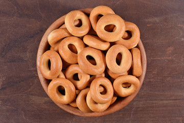 Bagels in a wooden bowl