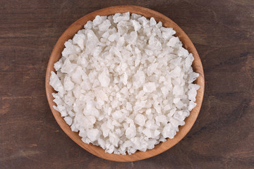 Sea salt in a wooden bowl