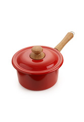 red pan on white background