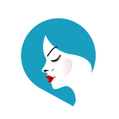 A lady's face in a blue placement- beauty logo