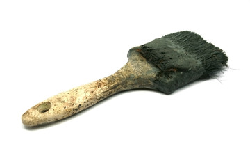 old dirty paint brush isolated on white background