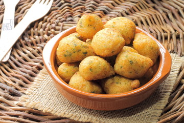 Cod fritters. Buñuelos de bacalao. Acras de morue