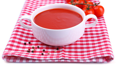 Tasty tomato soup, isolated on white