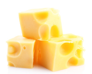 Pieces of cheese, isolated on white