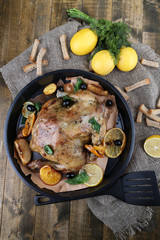 Whole roasted chicken with vegetables