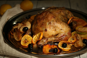 Whole roasted chicken with vegetables