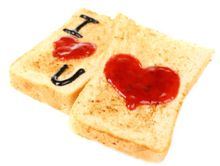 Delicious toasts with jam isolated on white