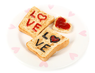 Obraz na płótnie Canvas Delicious toast with jam on plate isolated on white