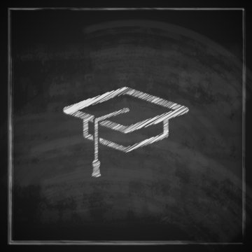 illustration with graduation cap sign on blackboard background.