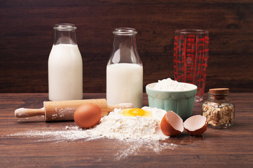 Milk, eggs, flour and other ingredients