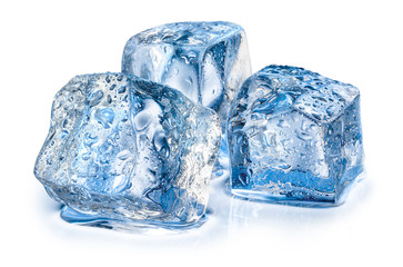Three ice cubes on white background.