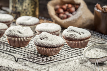 vanilla muffins decorated with icing sugar