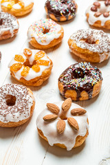 Group of colored glazed donuts