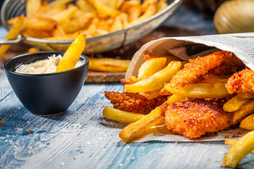 Closeup of homemade Fish & Chips