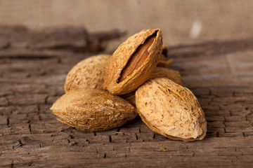 Almonds on wooden board