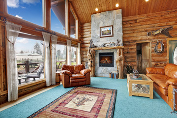 Fototapeta na wymiar Log cabin living room