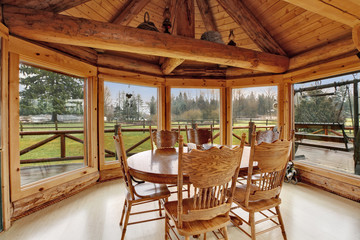 Beautiful dining room in log cabin house
