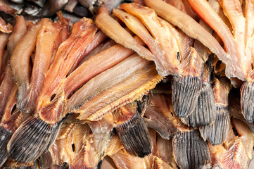 Dried fish for sale at asian food market