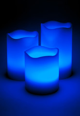 Three blue LED candles