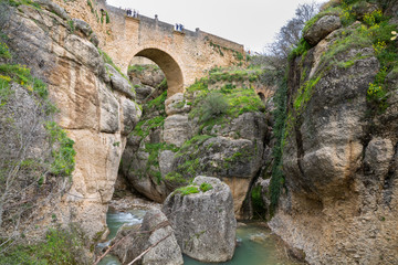 Fototapeta na wymiar View of Ronda Bridge and canyon